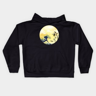 full yellow moon japanese art style Kids Hoodie